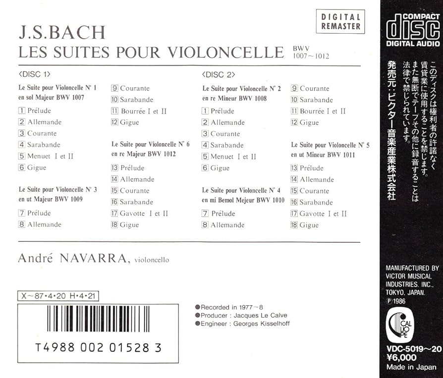 バッハ:無伴奏チェロ組曲@ナヴァラ: Amazon.fr: CD et Vinyles}